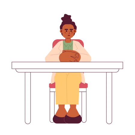 Serious female boss with hands folded on desk  Illustration