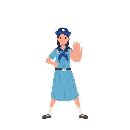 Thai Girl Scout Show No Hand Gesture Serious Girl Demonstrate Stop Sign Nonverbal Communication And Body Language Illustration