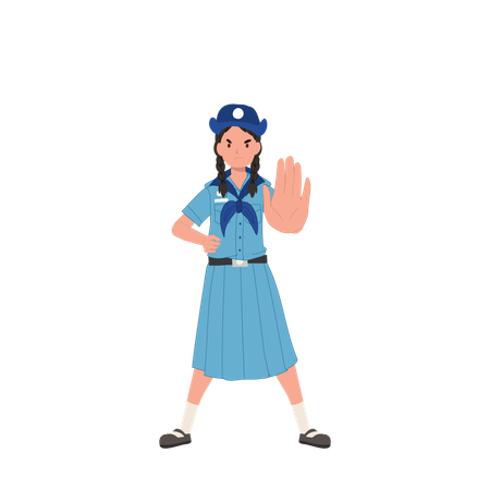 Serious girl demonstrate stop sign  Illustration