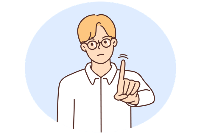 Serious man show finger say no  Illustration