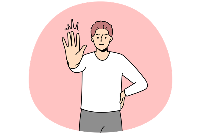 Serious man showing stop hand gesture  Illustration