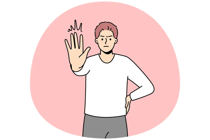 Serious man showing stop hand gesture  Illustration