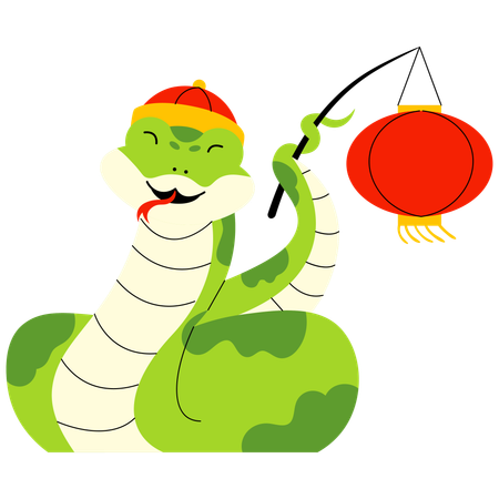 Serpiente sosteniendo una linterna roja  Ilustración