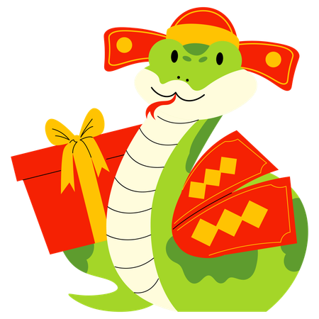 Serpiente trayendo regalos  Ilustración