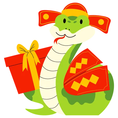 Serpiente trayendo regalos  Ilustración