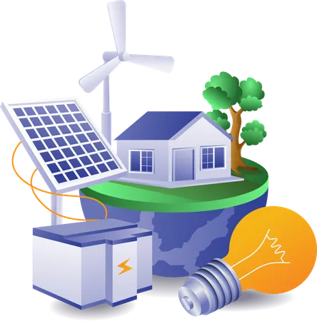 Maison verte écologique avec énergie de panneaux solaires  Illustration