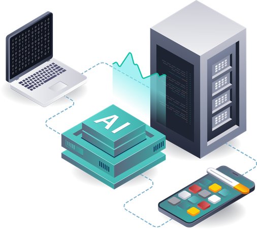 Server AI data analysis for smartphone app developers  Illustration