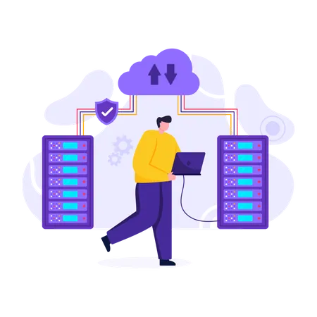 Server Racks Connection With Cloud Server Cloud Or Cloud Hosting Illustration Illustration