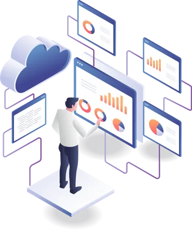 Server data analysis network system  Illustration