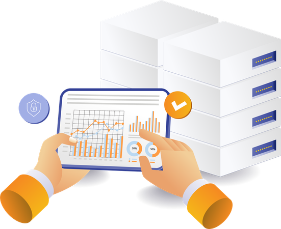 Server data analysis with ipad  Illustration