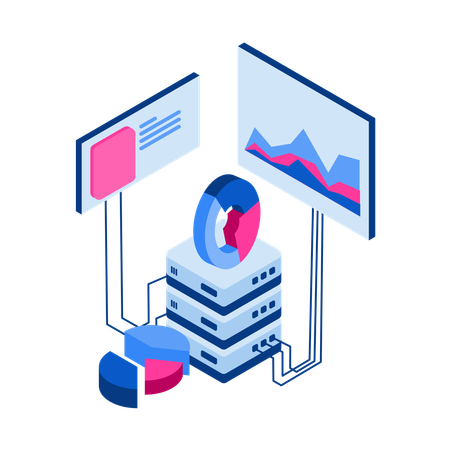 Server data analysis with pie chart  Illustration