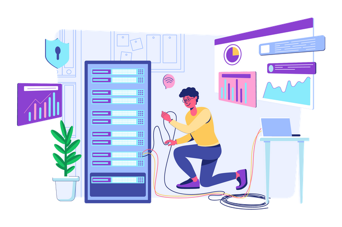 Server engineer maintaining server  Illustration