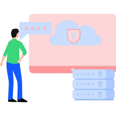 Server expert is looking at cloud server security  Illustration