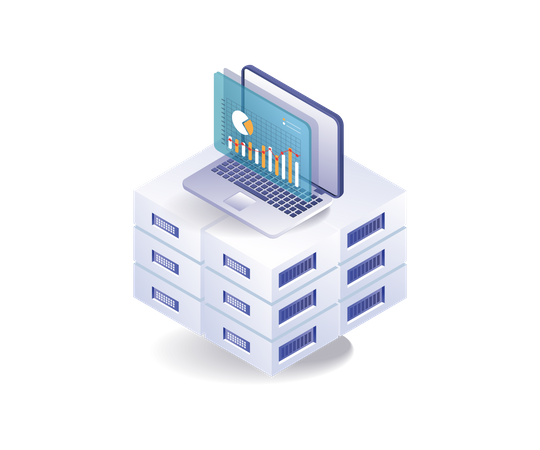 Server home data analysis computer  Illustration