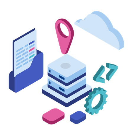 Server location with coding file  Illustration