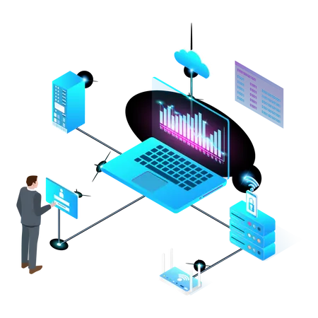 Server management by engineer  Illustration