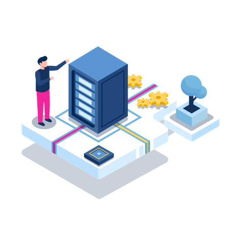 Server management by engineer  Illustration