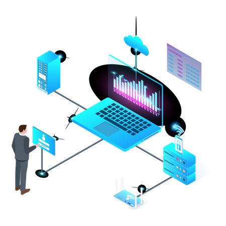 Server management by engineer  Illustration