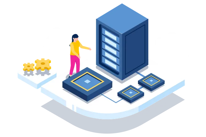 Server management by woman  Illustration