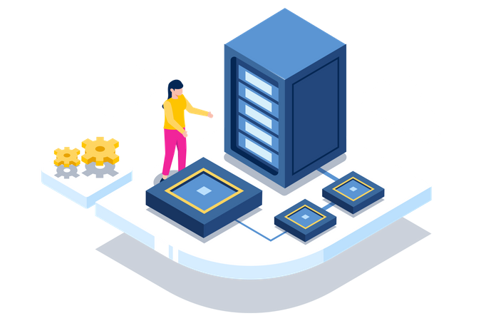 Server management by woman  Illustration