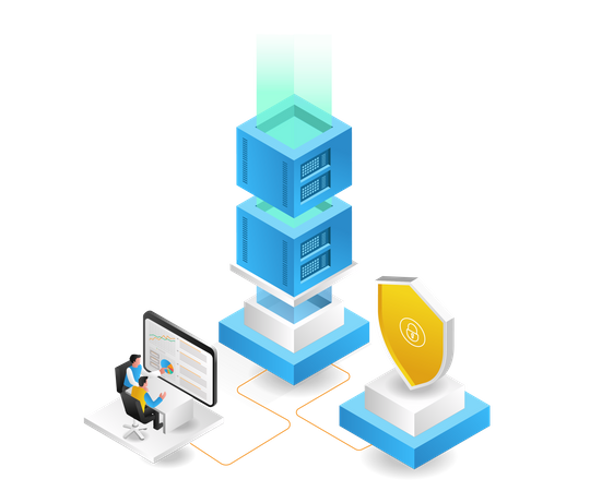 Server security data network analysis operator  Illustration