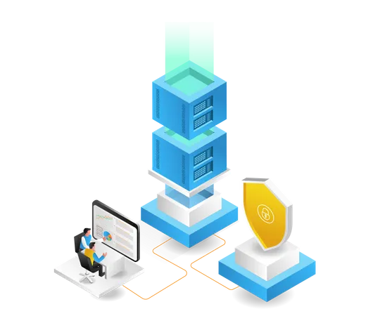 Server security data network analysis operator  Illustration