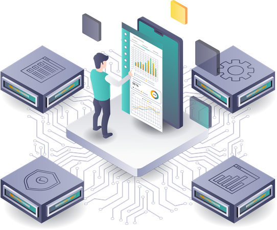 Hub zur Datenanalyse für Servertechnologie  Illustration