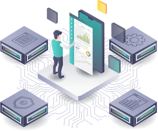 Hub zur Datenanalyse für Servertechnologie  Illustration