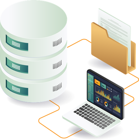 Server with folder and business report  Illustration