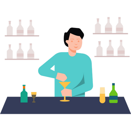 Serveur de bar préparant des boissons  Illustration