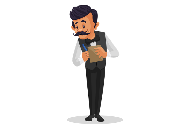 Serveur prenant la commande du client avec le bloc-notes  Illustration
