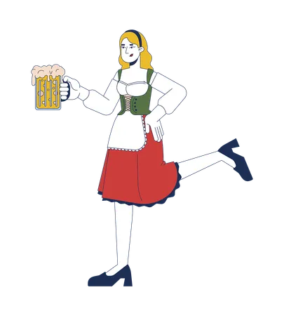 Serveuse en tenue traditionnelle portant une chope de bière  Illustration