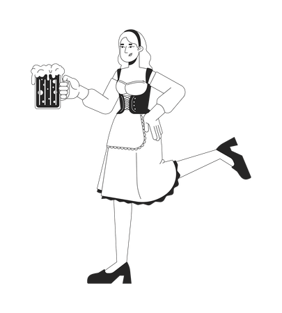 Serveuse en tenue traditionnelle portant une chope de bière  Illustration