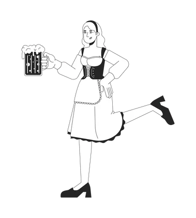 Serveuse en tenue traditionnelle portant une chope de bière  Illustration