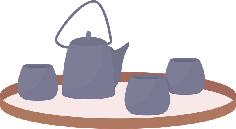 Service à thé moderne élément vectoriel couleur plat  Illustration
