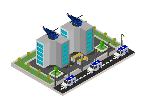 Service d'ambulance aérienne en milieu hospitalier  Illustration