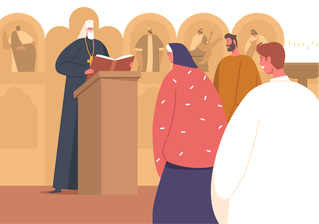 Service dans l'église orthodoxe avec prêtre  Illustration