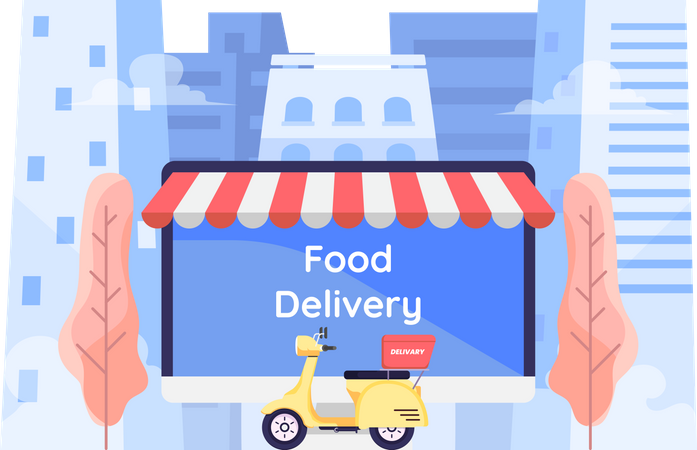 Service de commande et de livraison de nourriture en ligne  Illustration