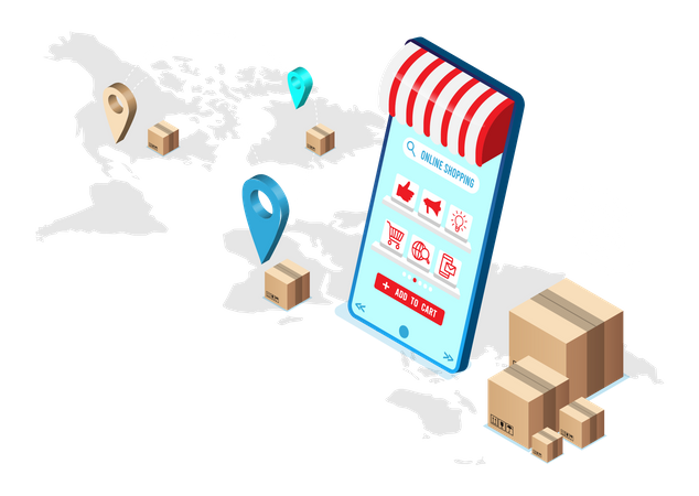 Service de livraison mondiale par application d'achat en ligne  Illustration