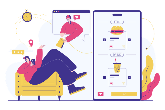 Service de livraison de nourriture en ligne  Illustration