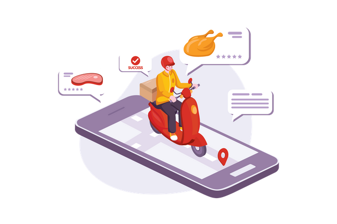 Service de livraison de nourriture en scooter  Illustration