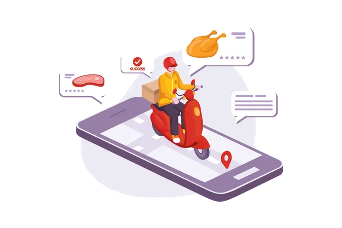 Service de livraison de nourriture en scooter  Illustration