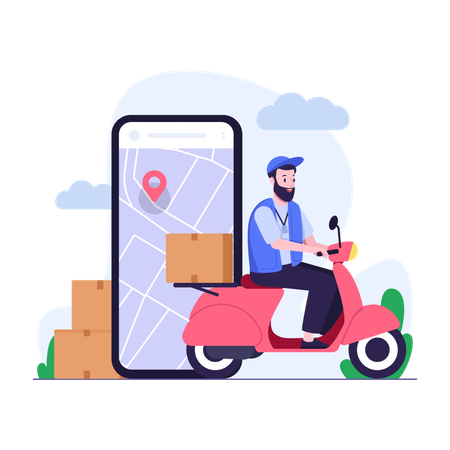 Service de livraison en ligne par scooter  Illustration