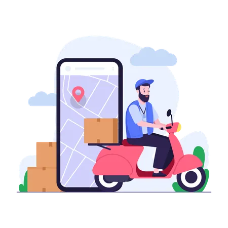 Service de livraison en ligne par scooter  Illustration