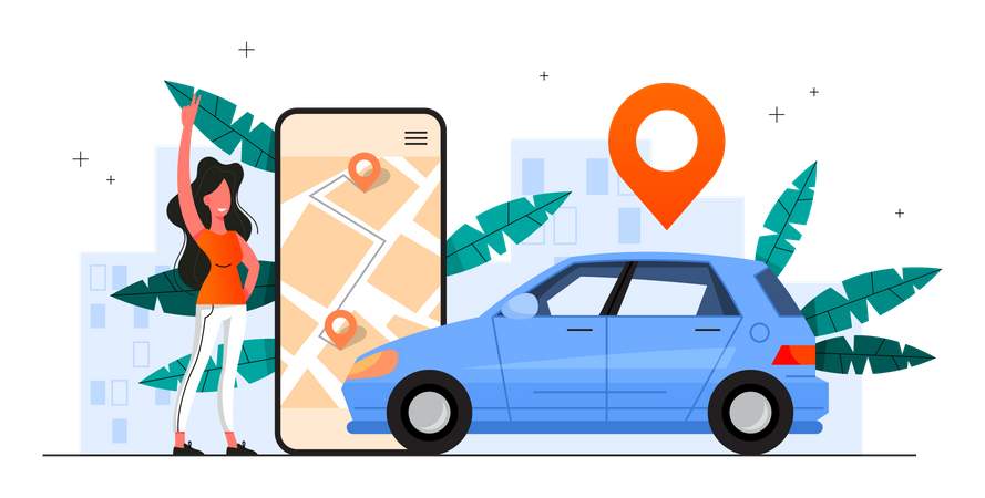 Service de partage de voiture en ligne  Illustration