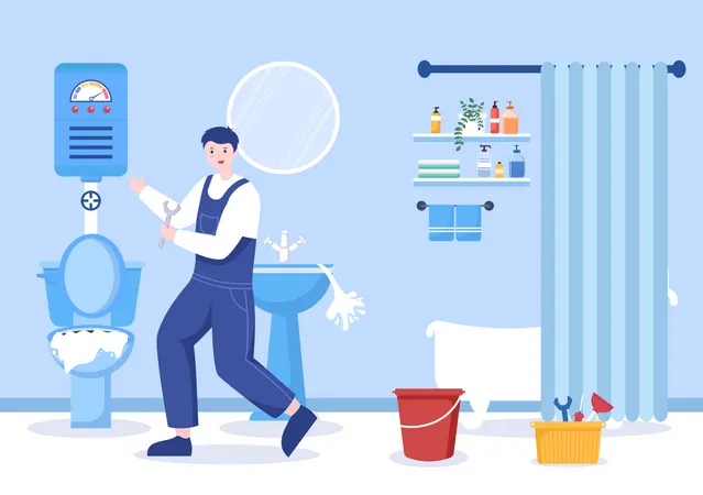 Service de plomberie dans la salle de bain  Illustration