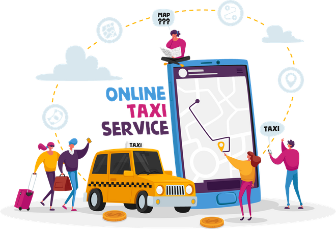 Service de taxi en ligne  Illustration