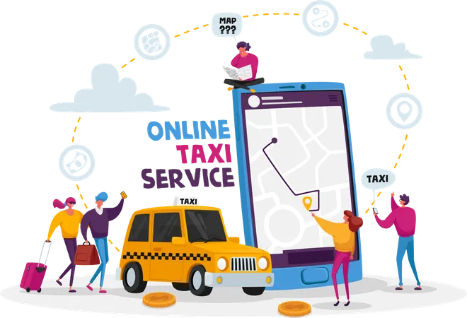 Service de taxi en ligne  Illustration