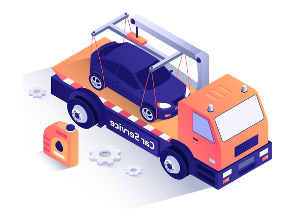 Camion de service automobile transportant une voiture  Illustration