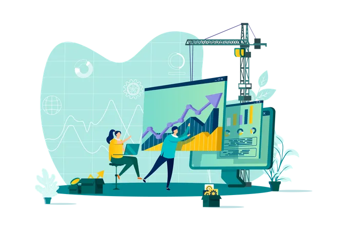 Service d'analyse commerciale et d'informations sur les opérations boursières en ligne  Illustration